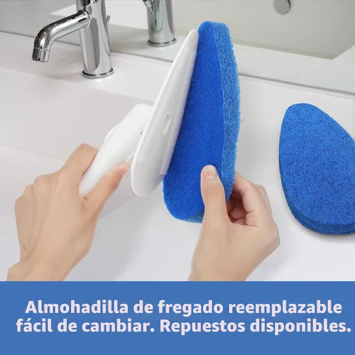 Vista 3 de Qaestfy Cepillo de limpieza de azulejos para bañera y ducha, con mango de 51 pulgadas, 5 almohadillas antiarañazos, cepillo ajustable de mango largo