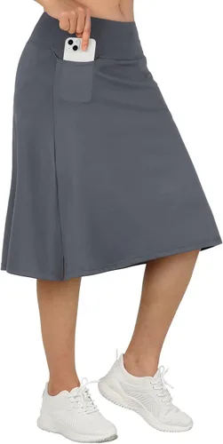 Vista 4 de ANVIVO - Falda pantalón para mujer, longitud hasta la rodilla, falda deportiva informal con bolsillos de cintura alta
