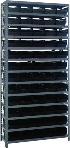 Vista 367 de Quantum QSBU-245BK Heavy Duty Shelving Unit with (7) Shelves and (24) QUS245 Black Bins for Garage Warehouse Storage Distribution 400 lb Load
