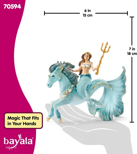 Vista 6 de Schleich Bayala - Figura de sirena Eyela de 3 piezas con caballo mágico, juguete de sirena y caballito de mar para niñas y niños, juguete submarino