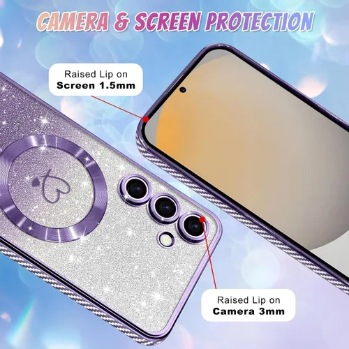 Vista 800 de Bonoma - Funda compatible con Samsung Galaxy S21 Plus, diseño de corazón con purpurina, color rosa Support for MagSafe, Plating Magnetic Case TPU