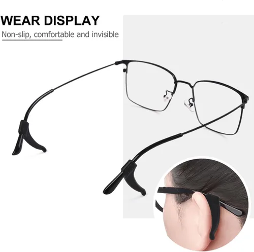 Vista 5 de Kit de 10 pares de ganchos de silicona antideslizante para gafas, funda antideslizante para gafas, juego de patas de silicona negra para un ajuste