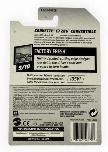 Vista 2 de Hot Wheels 2018 50th Anniversary Factory Fresh Corvette C7 Z06 Convertible 98/365, amarillo