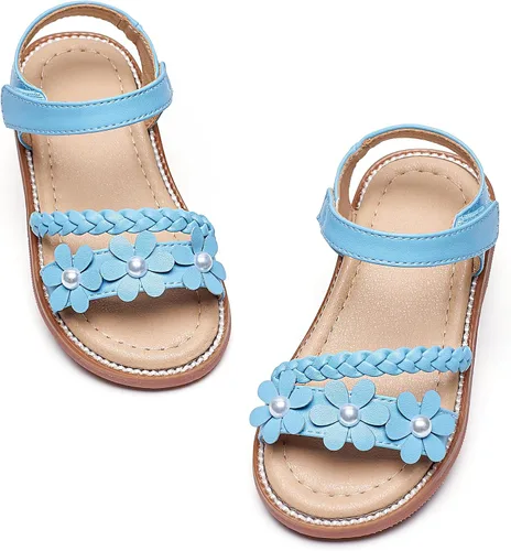Vista 39 de GINFIVE Sandalias planas para niñas pequeñas, zapatos de vestir con punta Gf361-marrón