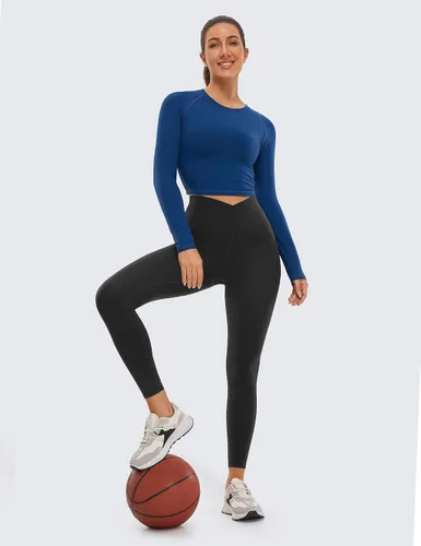 Vista 3 de CRZ YOGA Butterluxe - Leggings de entrenamiento con cintura cruzada para mujer, con bolsillos, 25 pulgadas, cintura alta en V, pantalones de yoga