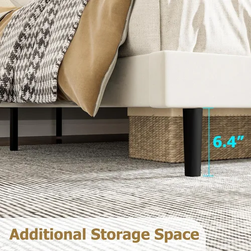 Vista 6 de GAOMON Base de cama Queen, plataforma de terciopelo con cabecera con respaldo de ala, marco de cama tapizado, soporte de listones de madera maciza