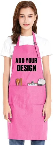 Vista 7 de TopTie Delantal con babero unisex de impresión personalizada, delantal ajustable de cocina de chef de lona de algodón con bolsillos