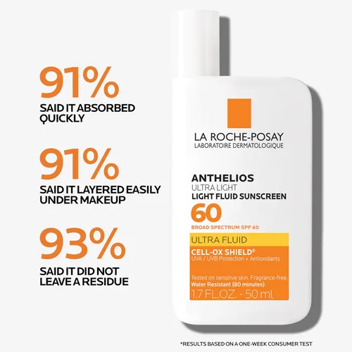 Vista 6 de Anthelios Light Fluid Facial Sunscreen SPF 60, Lightweight Sunscreen for Face, Fluid Texture, Broad Spectrum SPF