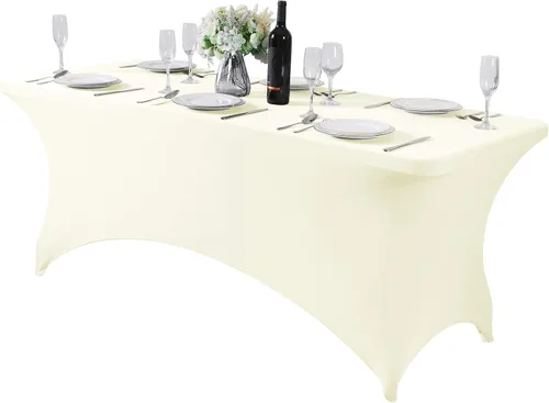 Vista 18 de Mantel de elastano para mesa de 6, 4 o 8 pies, universal, ajustable, para fiestas, banquetes, bodas y eventos, color verde manzana
