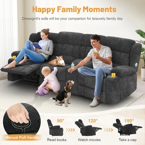 Vista 7 de Dresegmt - Juego de sofá reclinable con consola, diseño de respaldo central abatible, sofá de 3 plazas y sillón reclinable individual, sofás Gris