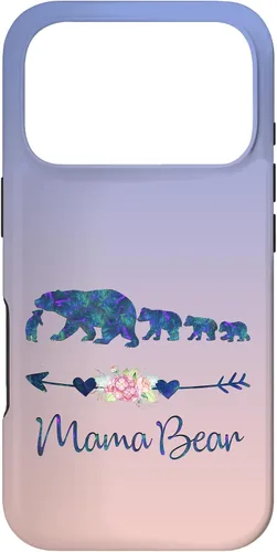 Vista 30 de Teal Blue Purple Floral Mama Bear Four Cubs Blue Pink Case for iPhone 17