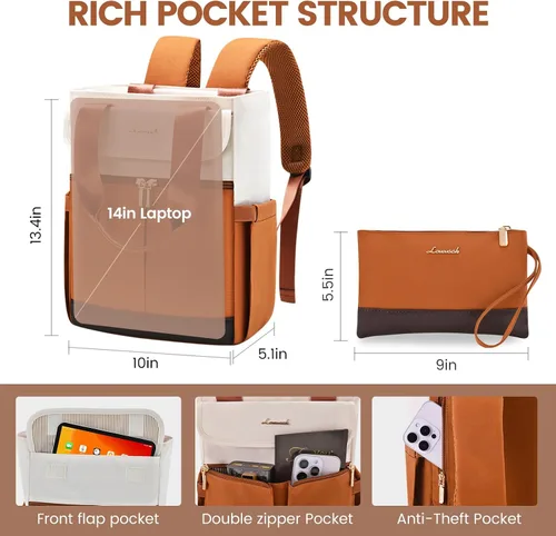 Vista 3 de LOVEVOOK Mochila convertible para mujer, Beige-Marrón, Moderno