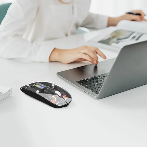 Vista 6 de Ratón inalámbrico, mouse de computadora con conectividad de modo dual (2.4G + BT5.2), mouse óptico con carcasa transparente, batería recargable
