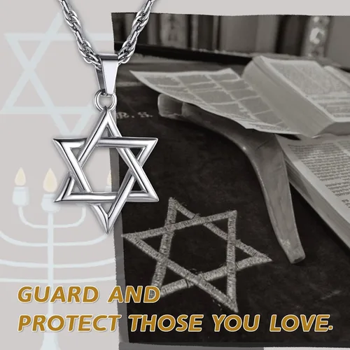 Vista 5 de GOLDCHIC JEWELRY David Star Necklace for Men, Stainless Steel Cross Pendant Jewish Israel Jewelry with Water Wave Chain