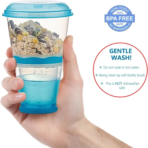 Vista 4 de INOGIH Cereal On the Go Tazas Desayuno-Taza portátil para bebidas Cereal To-Go Contenedor de taza con cuchara (azul)
