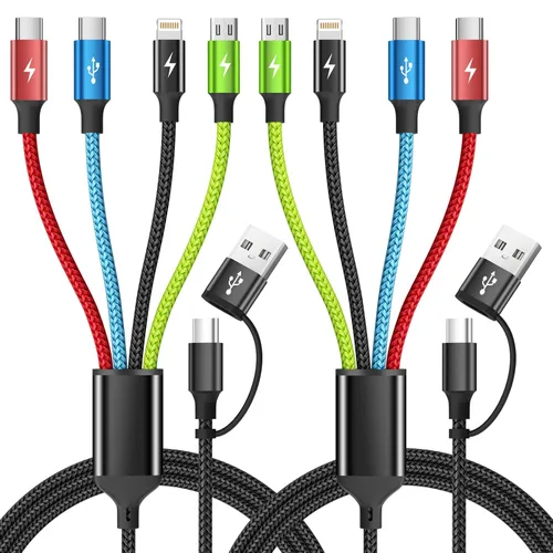 Vista 12 de 4 in 1 Multi Charging Cable, 2 Pack 6FT Charging Cords for Devices Nylon Braided USB C Car Charger Cable with Dual USB-C, IP & Micro Ports, Long