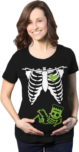 Vista 14 de Playera de disfraz para Halloween, diseño chistoso de esqueleto de bebé, para embarazadas, para madres. Bebé (varón)