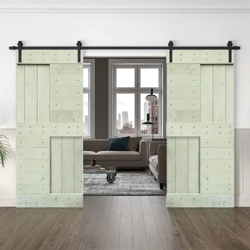 Vista 12 de TMS Serie N - Puerta corrediza interior de madera de pino anudada con kit de herrajes deslizantes (32 x 84 pulgadas, blanco)