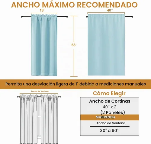 Vista 7 de Aiyufeng 2 paneles de cortinas opacas color aguamarina para dormitorio de 63 pulgadas de largo, con aislamiento térmico sólido y bolsillo