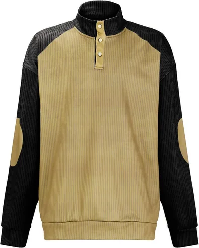 Vista 2 de eguiwyn Mens Hoodie,Mens Corduroy Shirts Lapel Collar Button Up Pullover Mock Neck Long Sleeve Sweaters Polo Sweatshirts