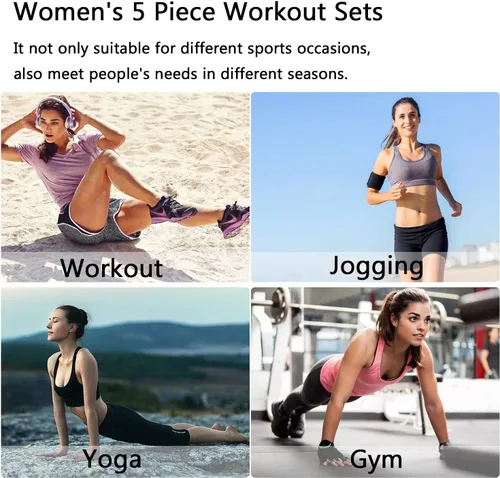 Vista 4 de XPINYT 5 piezas de trajes de entrenamiento para mujer, conjuntos atléticos, trajes deportivos, yoga, gimnasio, fitness, ejercicio, ropa para correr