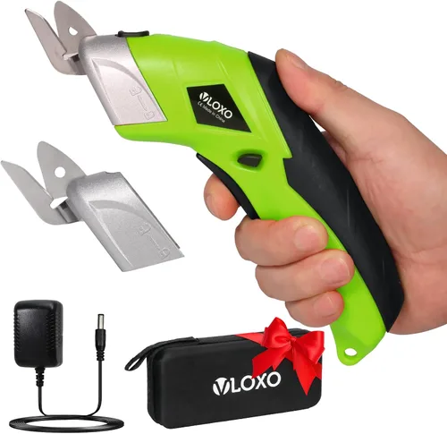 Vista 12 de VLOXO Tijeras eléctricas, cortador de cartón inalámbrico, tijeras de tela eléctrica, mini cortador de caja con cuchillas, multiherramienta Amarillo