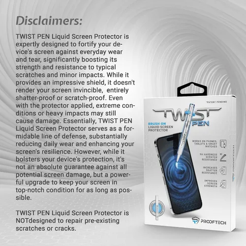 Vista 6 de ProofTech TWIST PEN - Protector de pantalla de vidrio líquido para hasta 10 dispositivos, resistente a arañazos y grietas, nanoprotección para todos