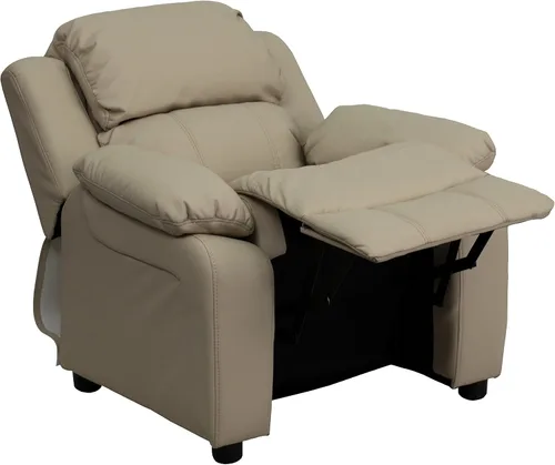 Vista 4 de EMMA + OLIVER Sillón reclinable infantil de vinilo beige acolchado de lujo con brazos de almacenamiento