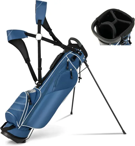 Vista 10 de GYMAX Bolsa de golf con divisor de 4 vías, con 4 bolsillos con cremallera, bolsa refrigeradora, capucha para lluvia y correa acolchada para el Negro