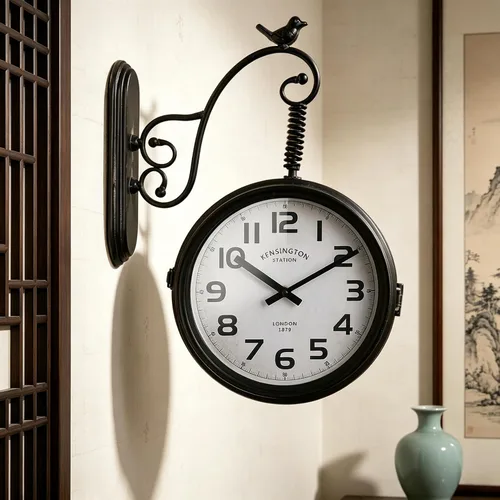 Vista 11 de Reloj de doble cara de hierro Londres, reloj antiguo de doble cara, de hierro forjado, reloj antiguo de hierro numerado, decoración de pared, reloj