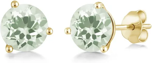 Vista 5 de Gem Stone King Aretes de oro de 14 quilates, 0.236 in, piedra natal redonda, Martini, 3 puntas, aretes de oro para mujer