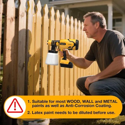 Vista 7 de Pulverizador de pintura inalámbrico para batería Dewalt de 20 V, pulverizador de pintura sin escobillas de 600 W con contenedor de 1000 lúmenes