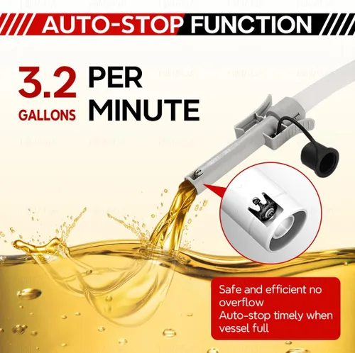 Vista 3 de HiNADA Bomba de transferencia de combustible con parada automática: alimentación de batería, portátil de 3.2 GPM con manguera extra larga de 51