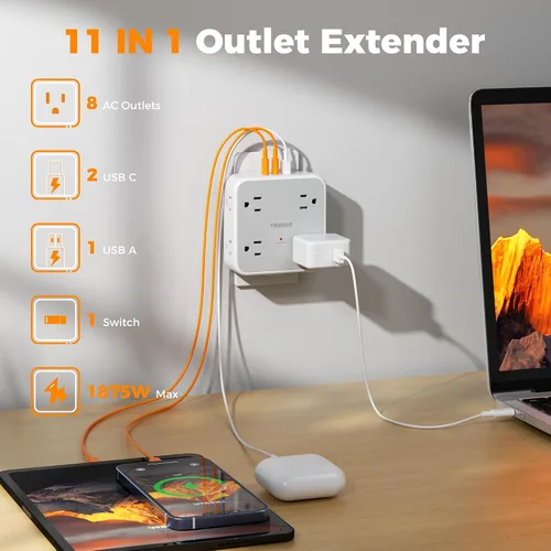 Vista 2 de TESSAN PD - Extensor de salida con protector de sobretensiones de 20 W