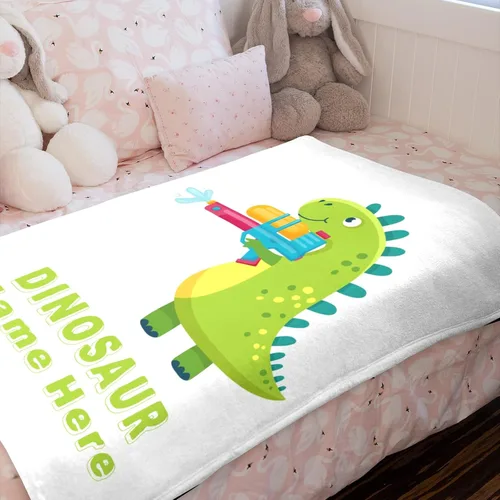 Vista 2 de Manta de bebé de dinosaurio personalizada para niños y niñas, manta personalizada de dinosaurio con nombre, manta de animal lindo para niños, manta
