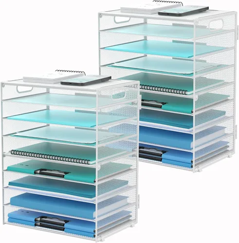 Vista 18 de DALTACK - Organizador de escritorio con bandeja de cartas de 9 niveles con asas, organizador de archivos de malla, organizador de escritorio
