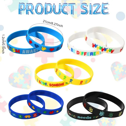 Vista 2 de Yinkin 120 pulseras de conciencia sobre el autismo, pulseras inspiradoras para autismo, pulseras motivacionales de silicona coloridas para niños