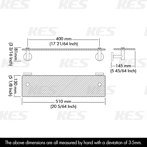 Vista 3 de KES Estante de baño de vidrio con vidrio templado de 8 mm de grosor y soportes negros mate de acero inoxidable SUS 304 de 20 pulgadas, organizador