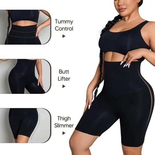 Vista 2 de Pantalones cortos con control de abdomen para mujer, cintura alta, moldeador de cuerpo, levantador de glúteos, muslos más delgados