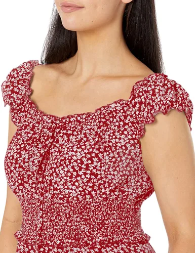 Vista 3 de YOBECHO Vestido corto de playa con cuello corazón y cintura alta con estampado floral para mujer