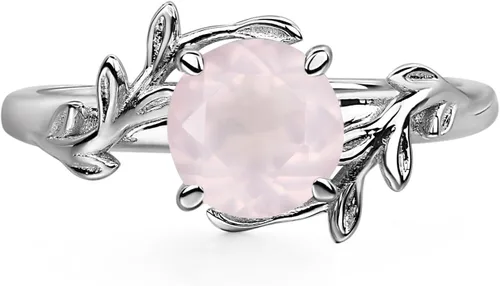 Vista 11 de Luo Anillos de Plata de Ley 925 de 7MM con Forma Redonda y Piedras Preciosas, Anillos de Compromiso con Diseño de Hoja, Anillos de Promesa