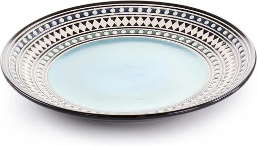 Vista 3 de Elama Blue Sage - Vajilla de cerámica de 16 piezas con doble tazón, color azul