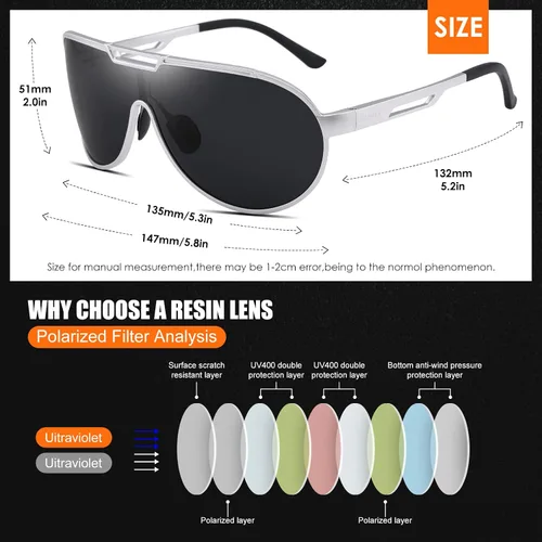 Vista 4 de PANNER Gafas de sol retro de gran tamaño para hombre Al-Mg marco de metal ultraligero