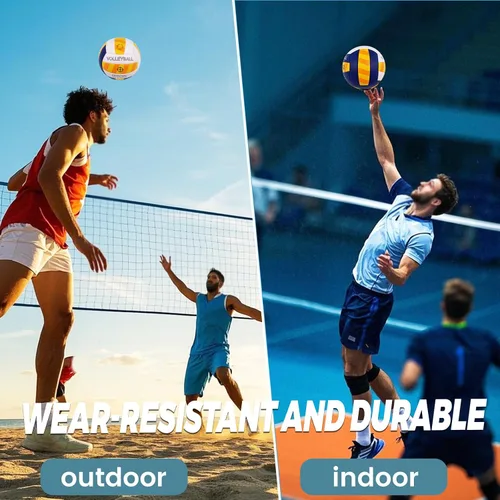 Vista 7 de KUYOTQ Balón de voleibol de playa a rayas, superficie gruesa de 0.118 pulgadas, pelota de voleibol de cuero suave para hombres jóvenes, juego