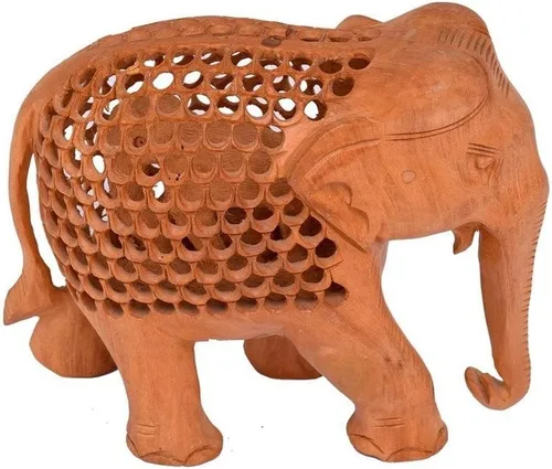 Vista 4 de Purpledip Jali de madera tallado elefante Showpiece: regalo indio/recuerdo (10715)