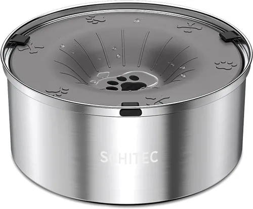 Vista 10 de SCHITEC Cuenco de agua para perros sin derrames, 1.2L/40 onzas, bebida lenta, cuenco para perros de acero inoxidable antisalpicaduras con disco