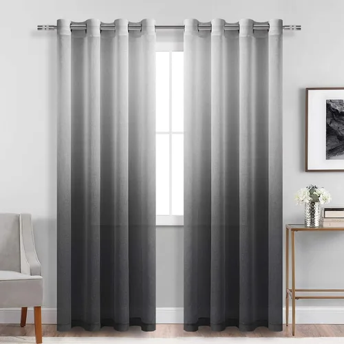 Vista 33 de DWCN Cortinas Transparentes Ombré - Cortinas de Lino Sintético con Gradiente Semi Voile con Ojales en la Parte Superior para Dormitorio y Sala