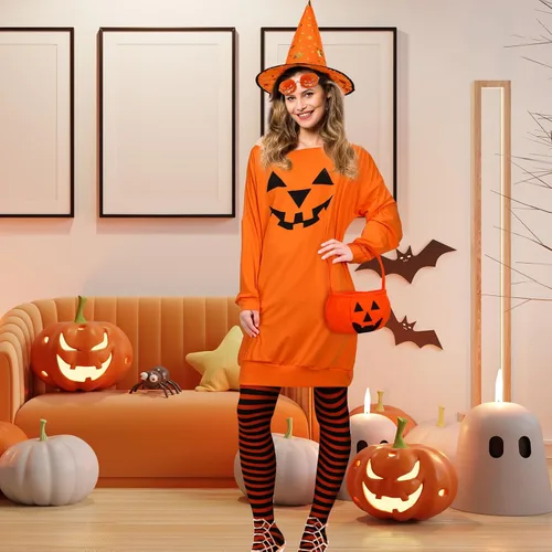 Vista 5 de Eurzom Disfraz de calabaza de Halloween para mujer, accesorios de disfraz de calabaza para adultos, fiesta de cosplay