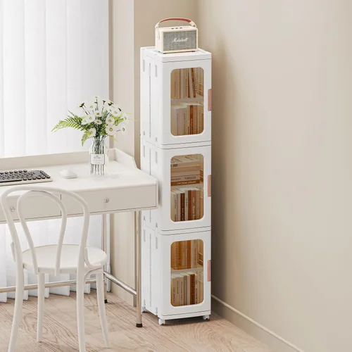 Vista 6 de CXCJAI Armario de almacenamiento estrecho con puertas y estantes, armario de cocina alto y delgado con estante ajustable, organizador de papel