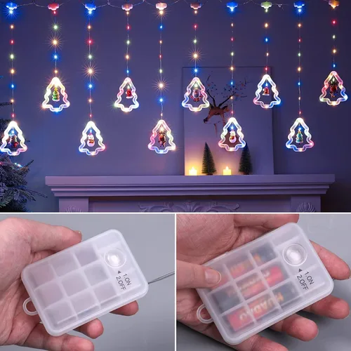 Vista 5 de Luces de Navidad – 120 LED, 9.84 pies de largo, burbujas intermitentes y luces redondas, interiores y exteriores (blanco cálido)